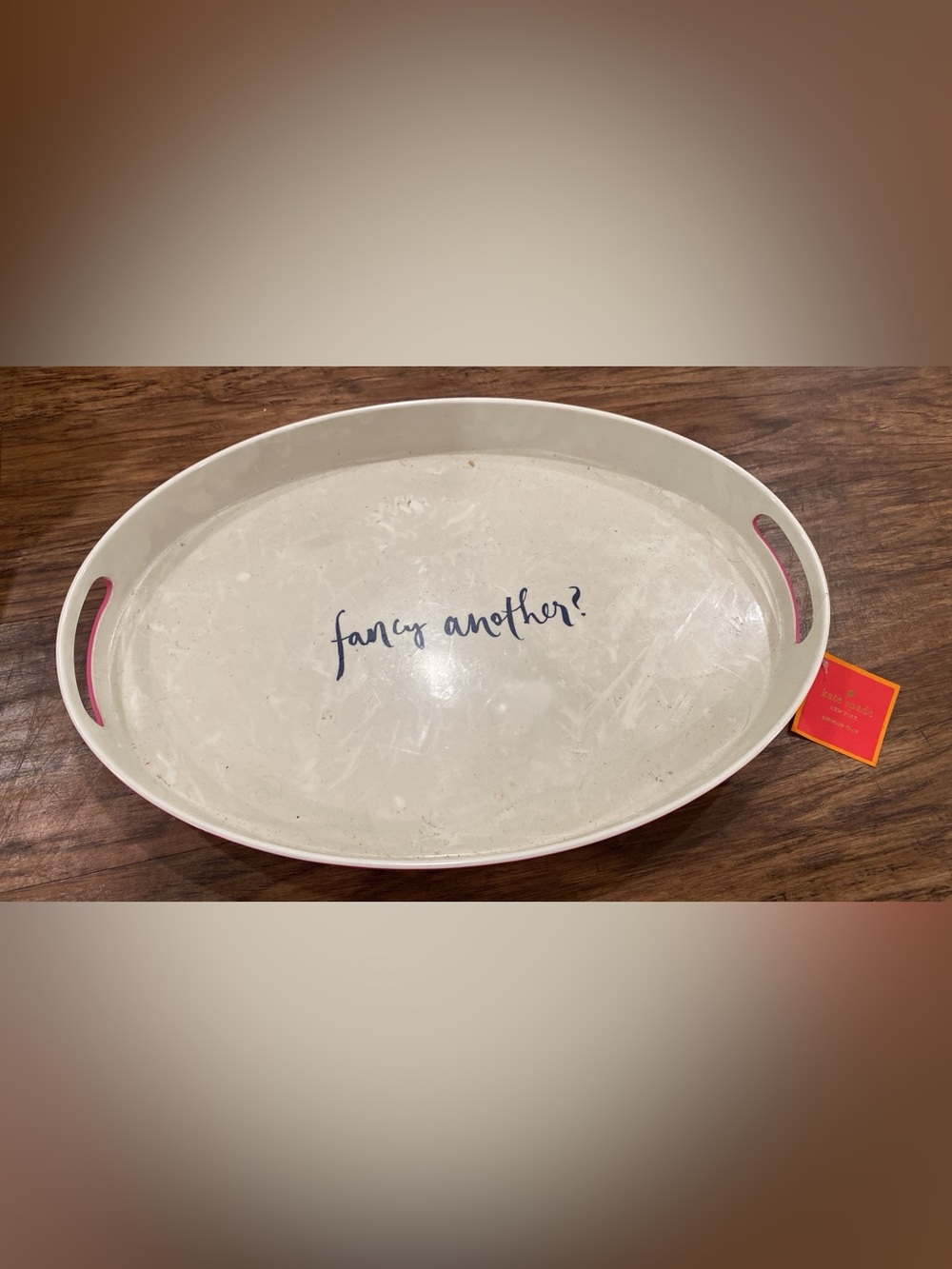 Kate spade White Serving Tray with Navy Script "fancy another?"